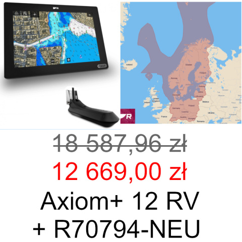 Axiom+ 12 wskaźnik MFD, RV 3D, son. 600W, RV-100 (E70639-03) z mapami LightHouse Europa Północna (R70794-NEU) [E70639-03-P]