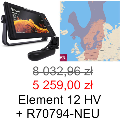 Element 12 HV Sonar z GPS, z przetwornikiem HV-100+ (E70646-05) i mapami LightHouse Europa Północna (R70794-NEU) [E70646-05-P]